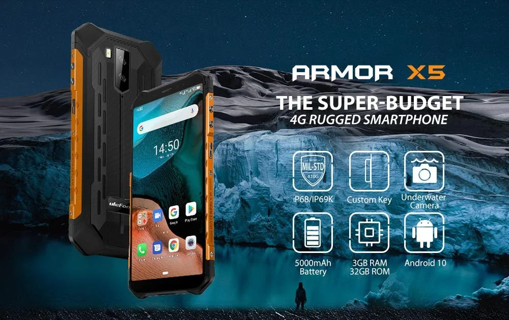 Смартфон Ulefone Armor X5 5,5 дюйма IP68/IP69K Octa-Core 3GB RAM 32GB ROM Dual SIM 5000 mAh Black, фото №1