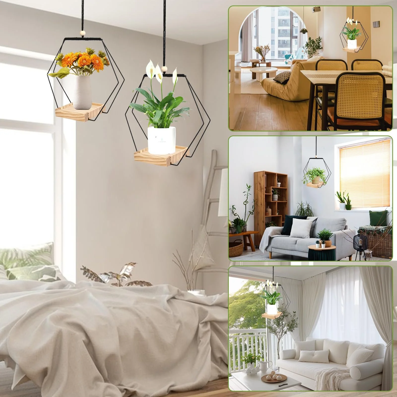 Набір підвісних кошиків Rzspher 2 шт. З дерев'яною основою 26 см Чорний, фото №6 Набір підвісних кошиків Rzspher 2 шт. З дерев'яною основою 26 см Чорний, фото №6