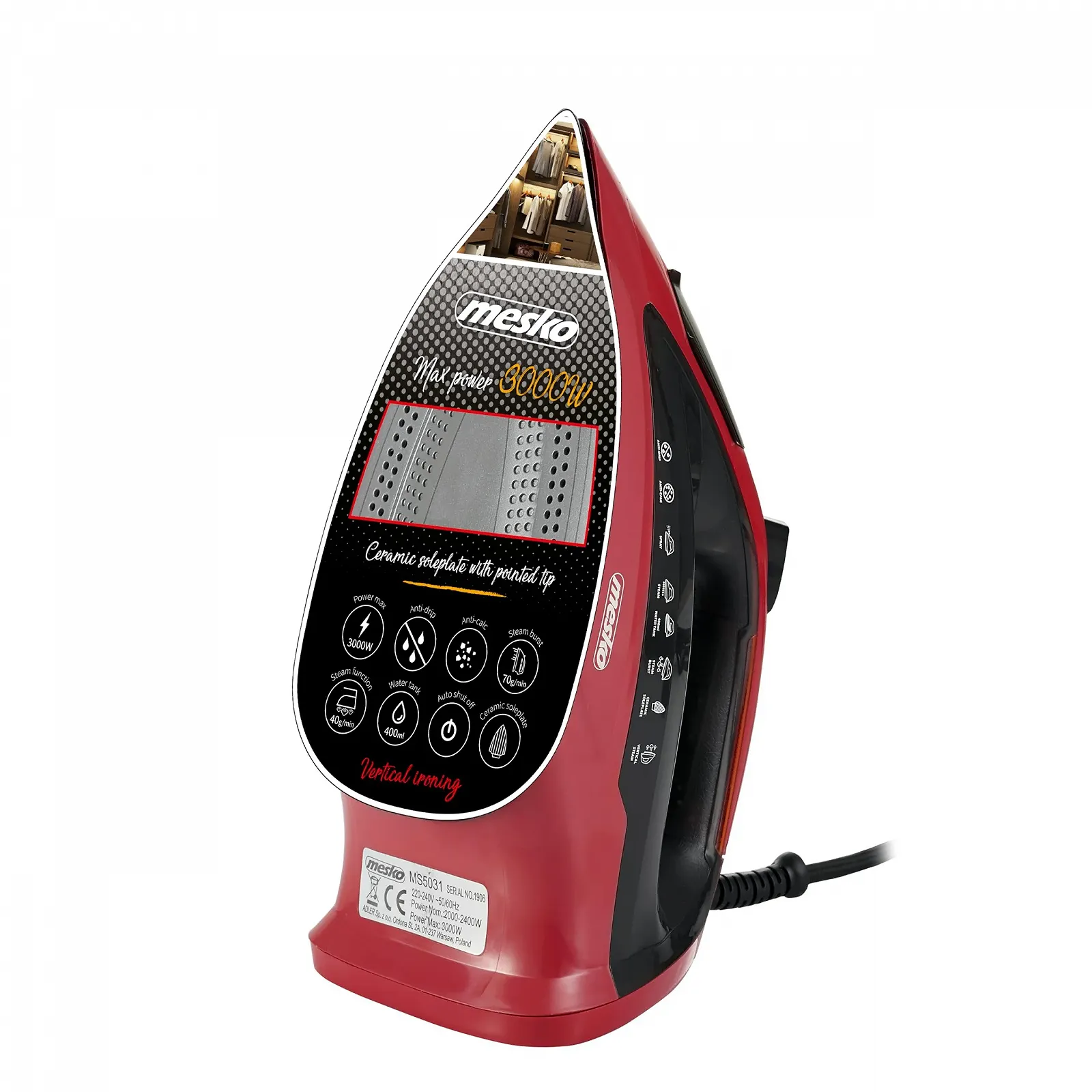 Паровой утюг Adler Mesko 3000 W Anti-limescale Automatic Shut-Off, фото №2