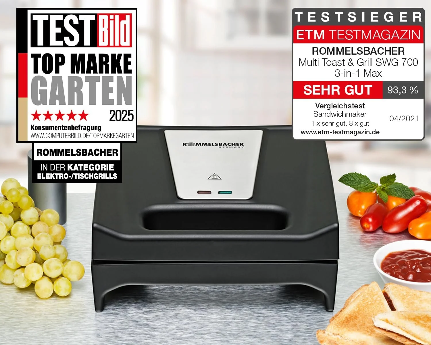 Мультитостер та гриль 3-в-1 ROMMELSBACHER SWG 700 Max (сендвічниця, вафельниця для бельгійських вафель), фото №2