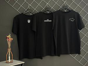 Комплект із трьох чорних футболок патріот герб I'm Ukrainian карта - Фото 1