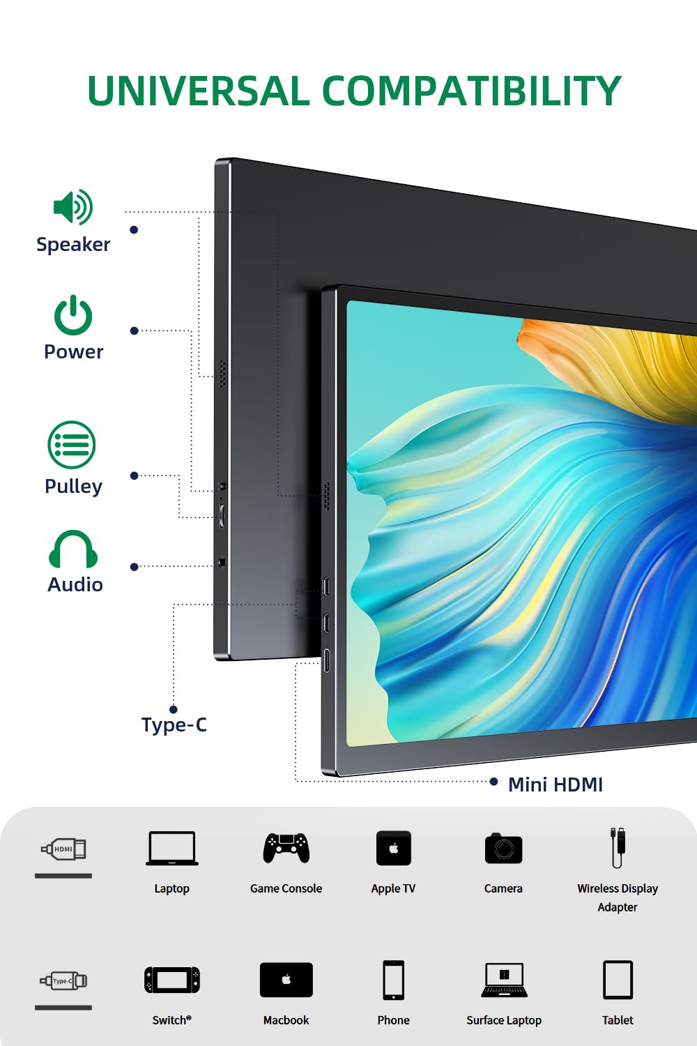Монітор портативний 18.5" EVICIV Full HD IPS 120 Гц, фото №3