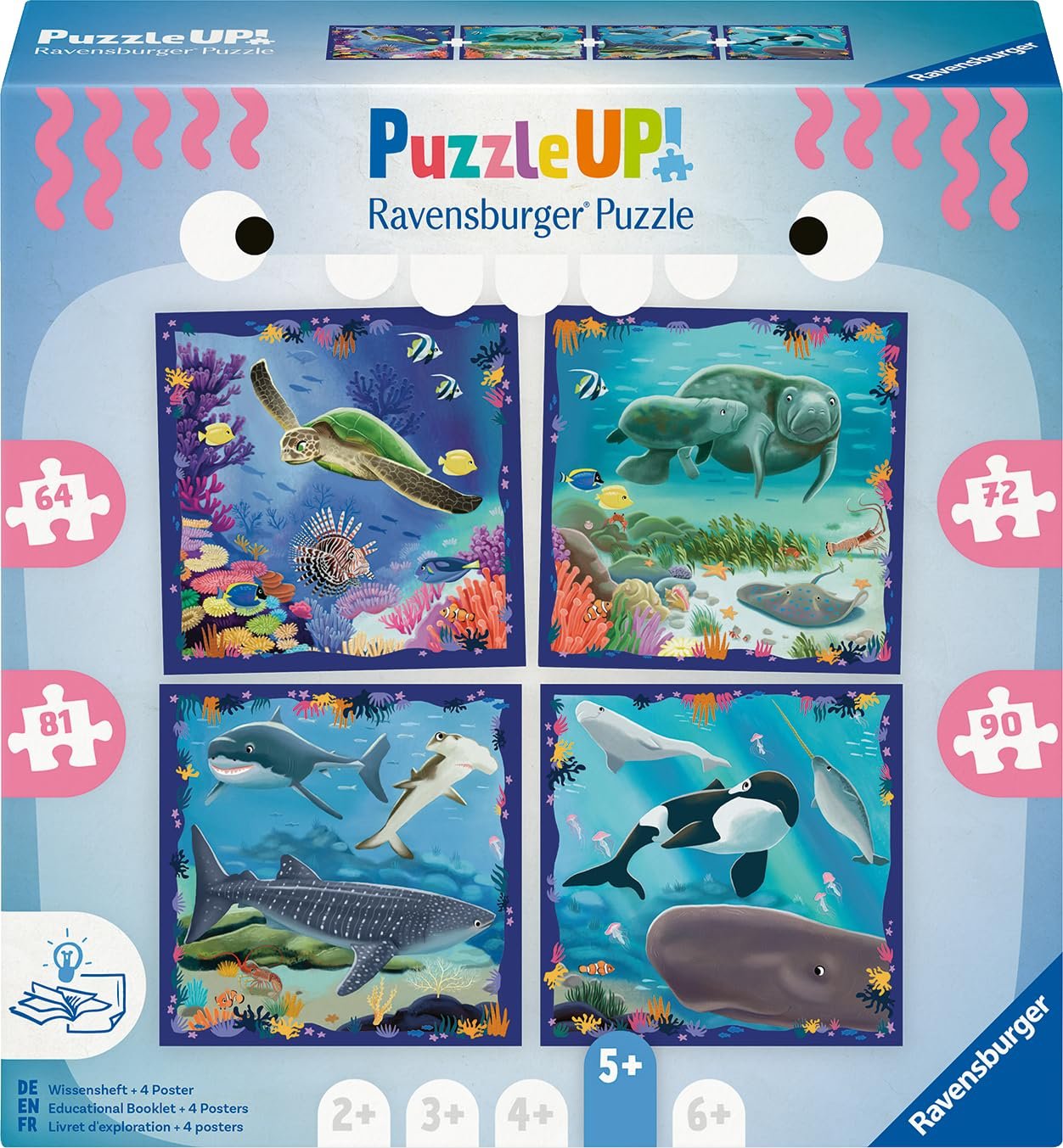 Пазл Ravensburger Puzzle UP! 12004002 Sea Creatures 4 пазли 64, 72, 81, 90 деталей 5+, фото №1