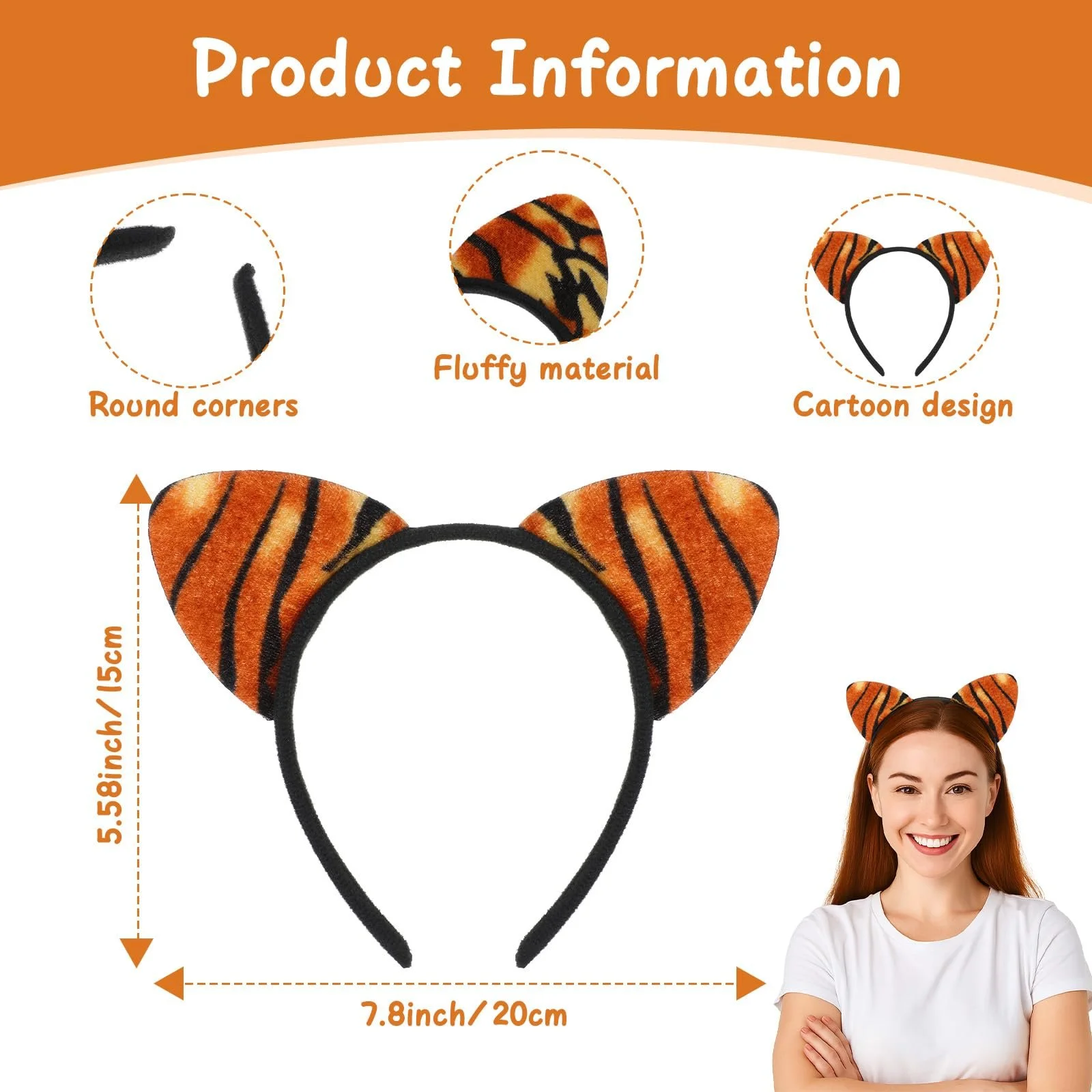 Обруч для волосся Вуха Тигра для вечірки на Хелловін, фото №2