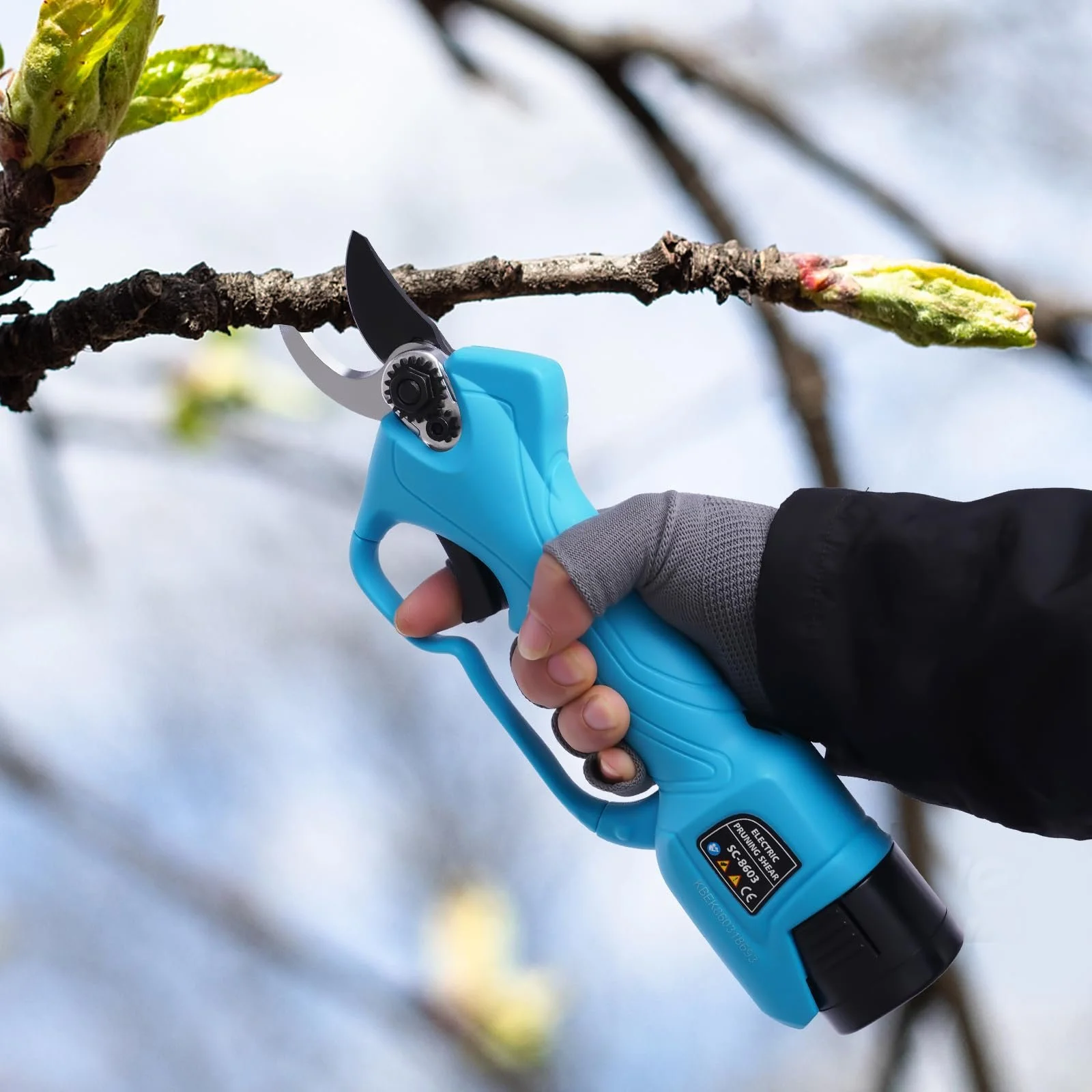 Електричний секатор SK5 сталь, нейлон, літієва батарея, безщітковий двигун, діаметр різу 25 мм, блакитний, фото №7