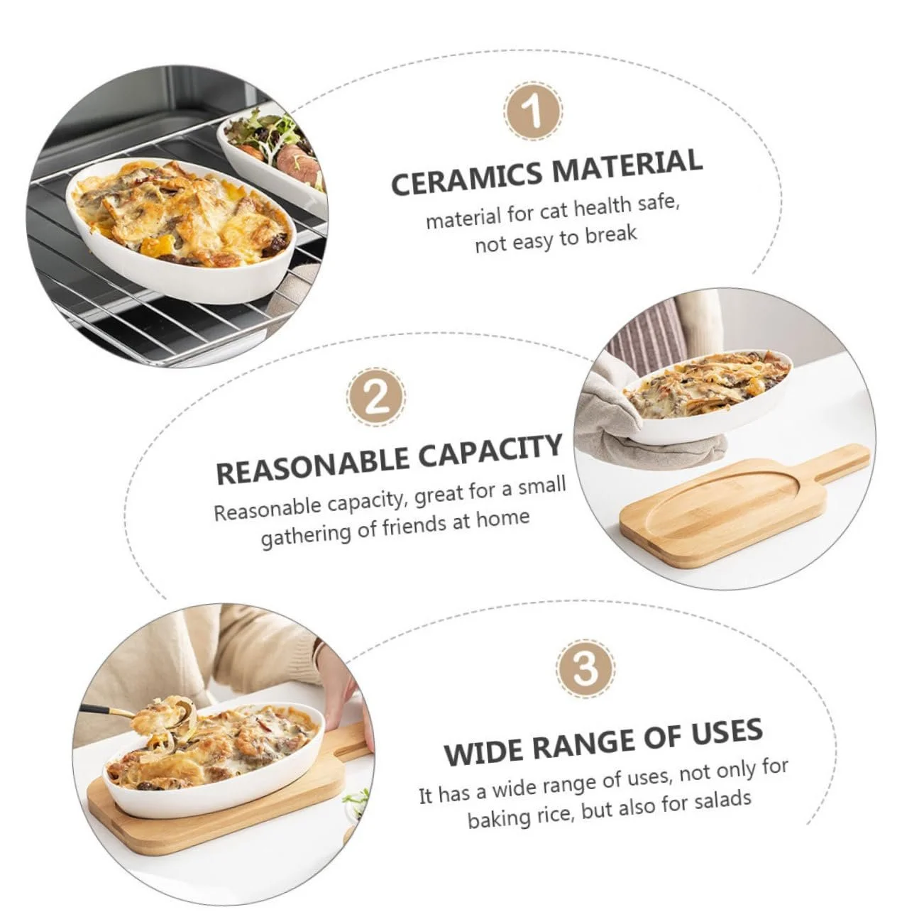 Набір форм для запікання керамічний овальний з дерев'яною підставкою для мікрохвильової печі та духовки легкий, фото №6