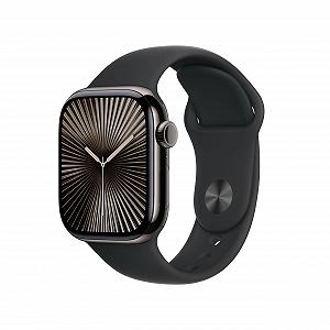 Смарт-годинник Apple Series 10 (GPS + Cellular, 42 мм) Титановий корпус Сірий та Чорний спортивний ремінець (M/L) - Фото 1