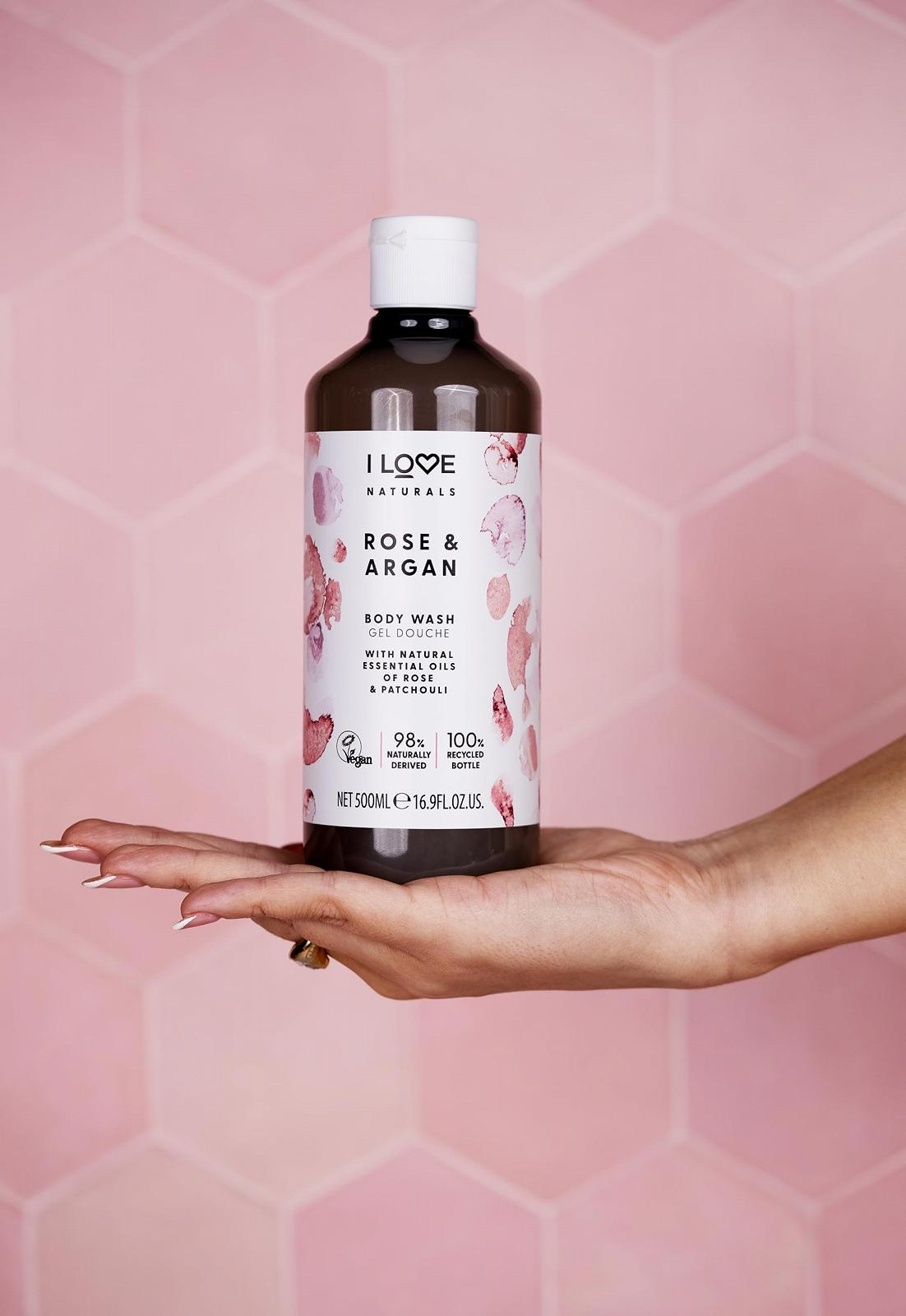 Гель для душу I Love Naturals Rose & Argan з оліями троянди та пачулі 3 x 500 мл, фото №9