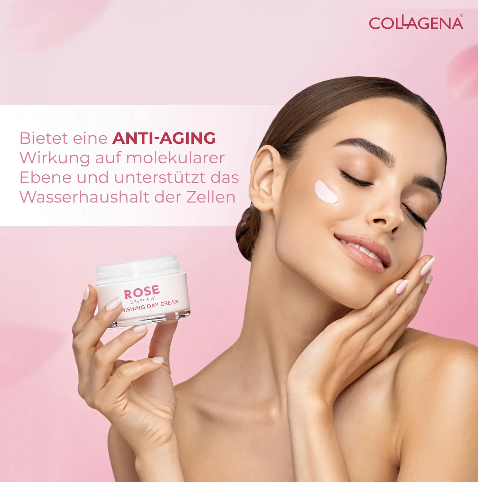 Денний крем для обличчя COLLAGENA Rose Essential Day Cream з трояндовою олією та пептидами колагену зволожуючий 50 мл, фото №4 Денний крем для обличчя COLLAGENA Rose Essential Day Cream з трояндовою олією та пептидами колагену зволожуючий 50 мл, фото №4