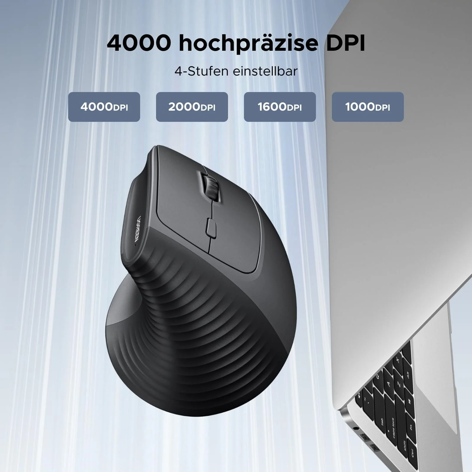 Мышь UGREEN Вертикальная Беспроводная 2.4G Эргономичная 1000/1600/2000/4000 DPI, 6 Кнопок, фото №4