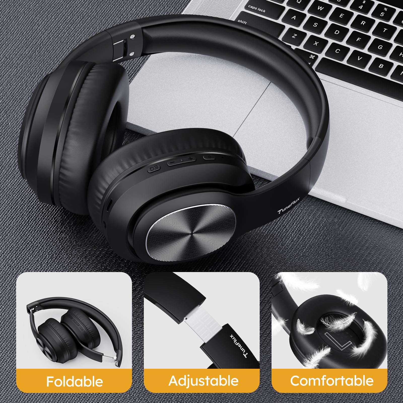 Навушники Bluetooth TuneFlux Over Ear 80 годин чорні, фото №7