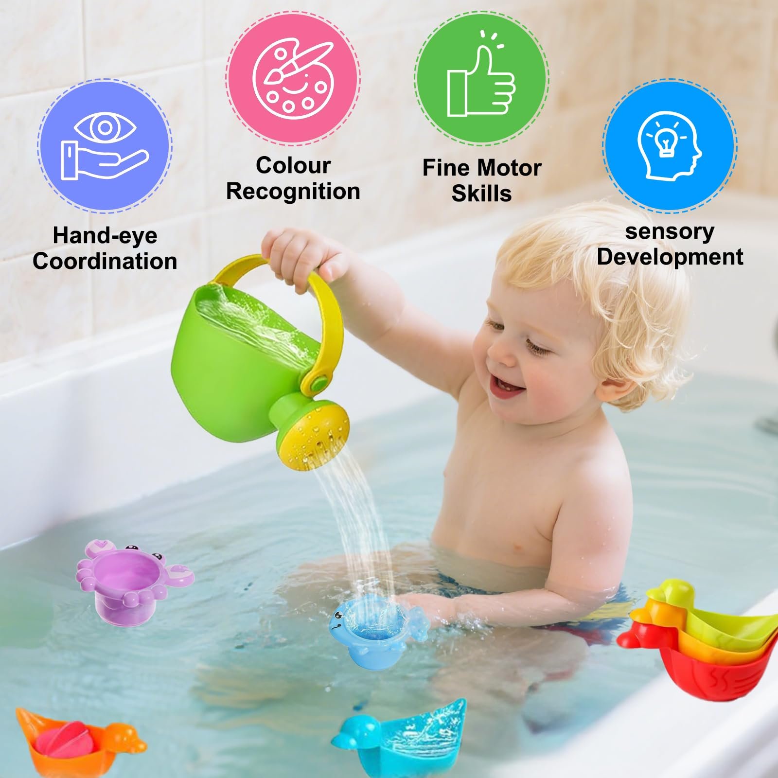 Іграшка для ванни Дитина від 1 року 11 штук з водяним колесом, що обертається, фото №2