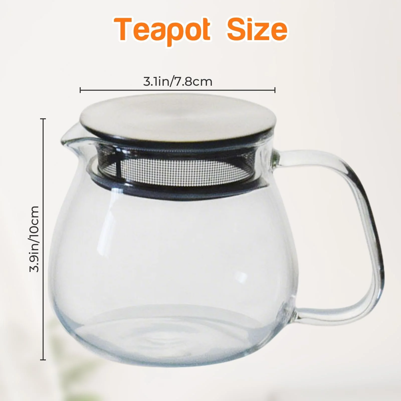 Стеклянный Чайник-заварник Круглая Форма 460 мл с ситечком и фильтром из нержавеющей стали, фото №2