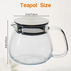 Стеклянный Чайник-заварник Круглая Форма 460 мл с ситечком и фильтром из нержавеющей стали synthetic.ua - Фото 1