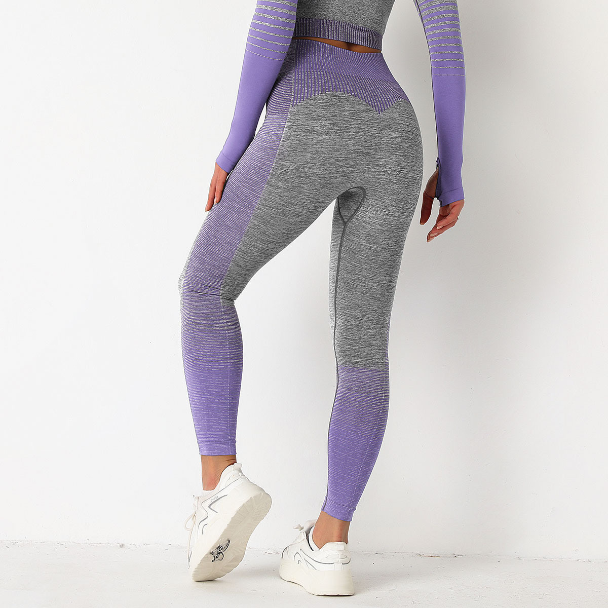 Леггинсы женские спортивные 9659 S серые с фиолетовым, фото №5
