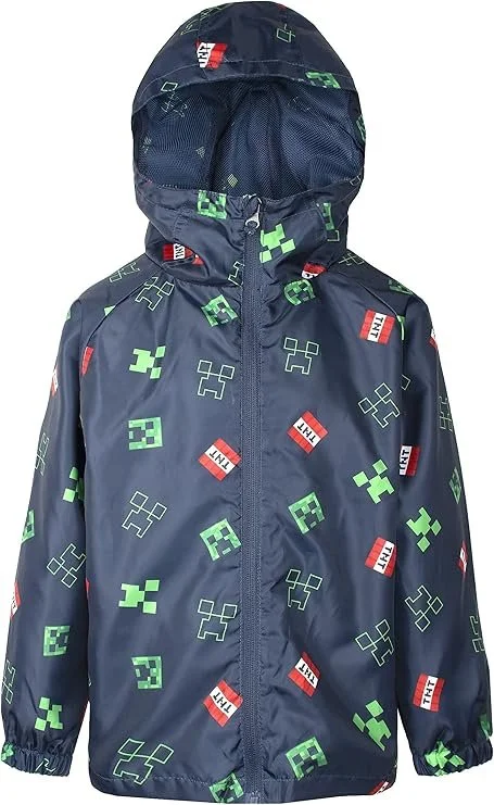 Дождевик Minecraft для мальчиков 5-12 лет Водонепроницаемая куртка с подкладкой и капюшоном Легкая и машинная стирка, фото №3