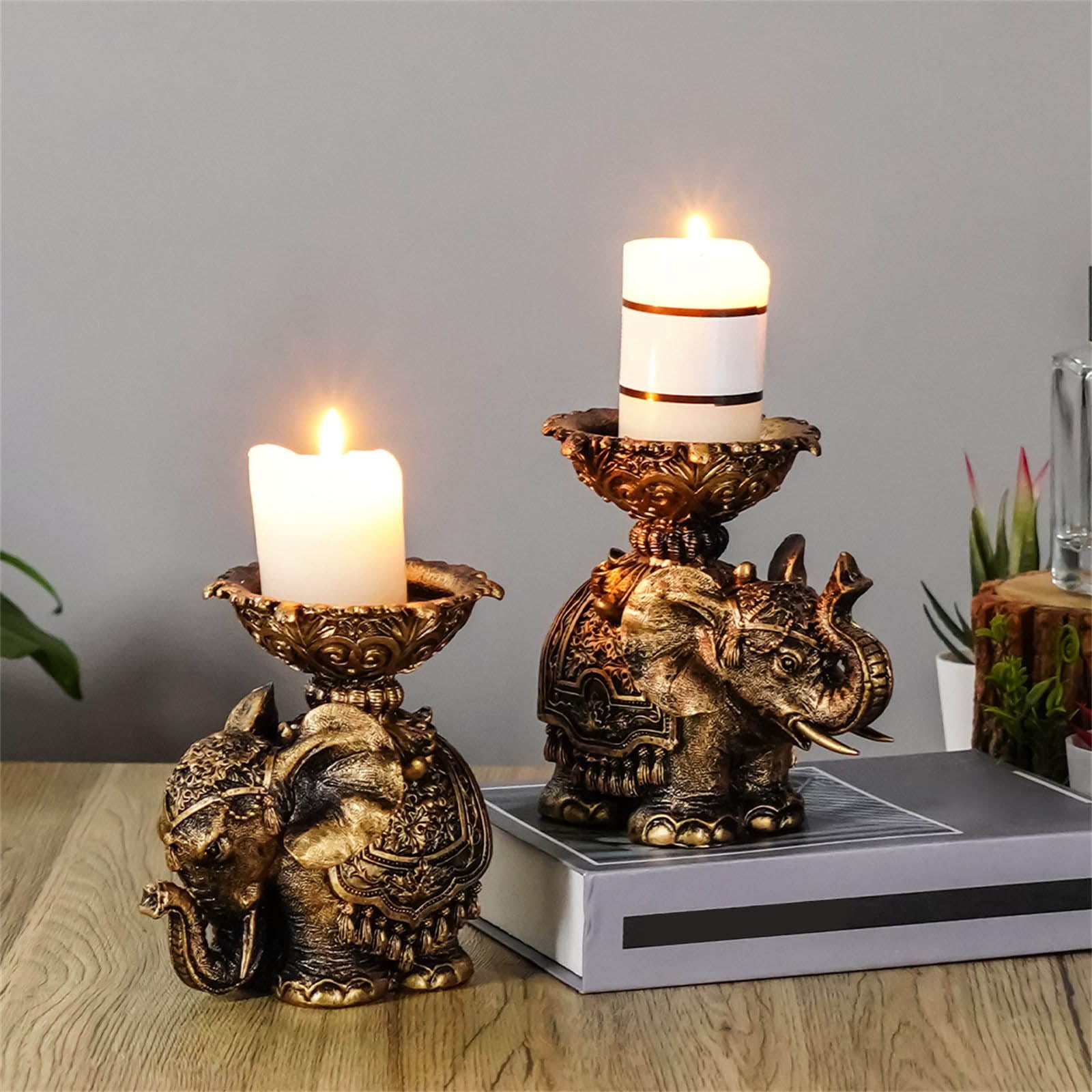 Набор Vintage Embossed Elephant Statue Подсвечники Antique Resin Слонята, фото №5