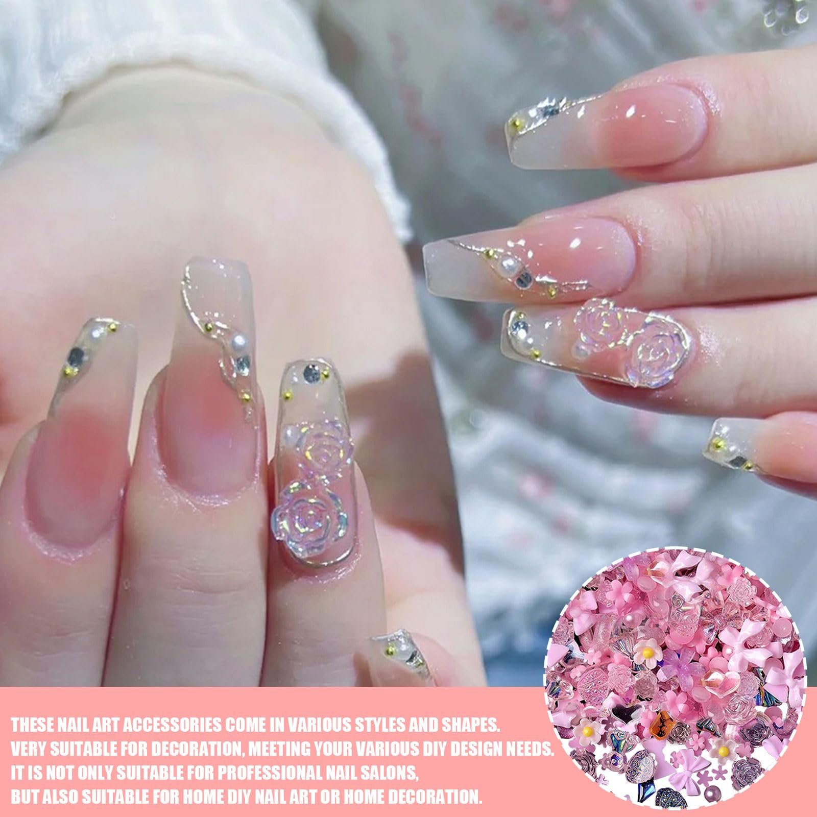 3D Подвески для ногтей Около 400 штук Разные формы Случайные смешанные драгоценные камни для ногтей Бантик Медведь Цветок Сердце Стразы для ногтей Бисер для украшения ногтей DIY Поделки Ювелирные аксессуары, фото №2