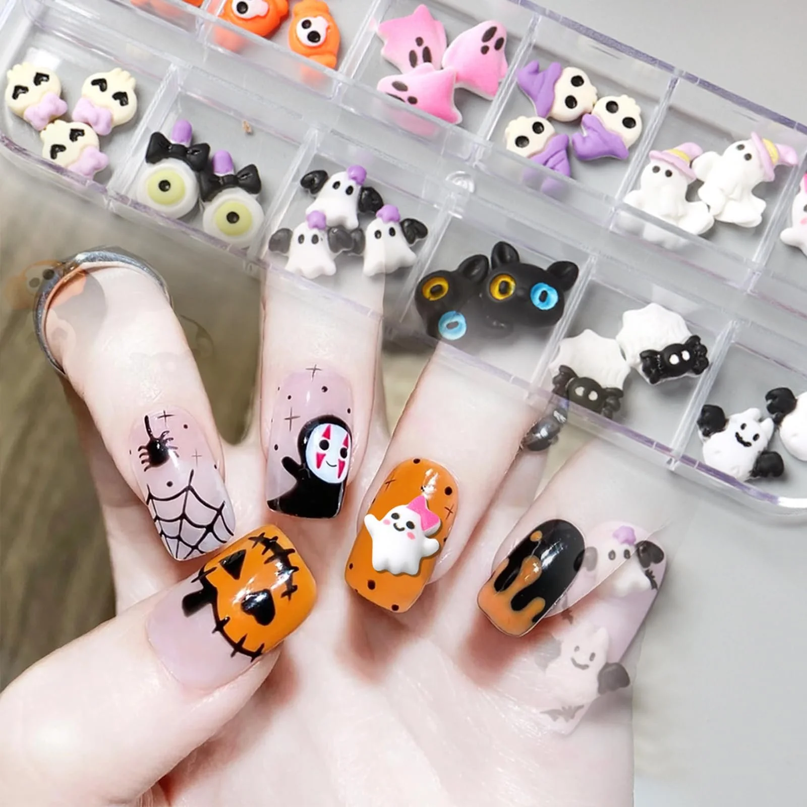 на Хелловін, 1 коробка, гарбуз, привид, аксесуари 3D каміння, фото №5