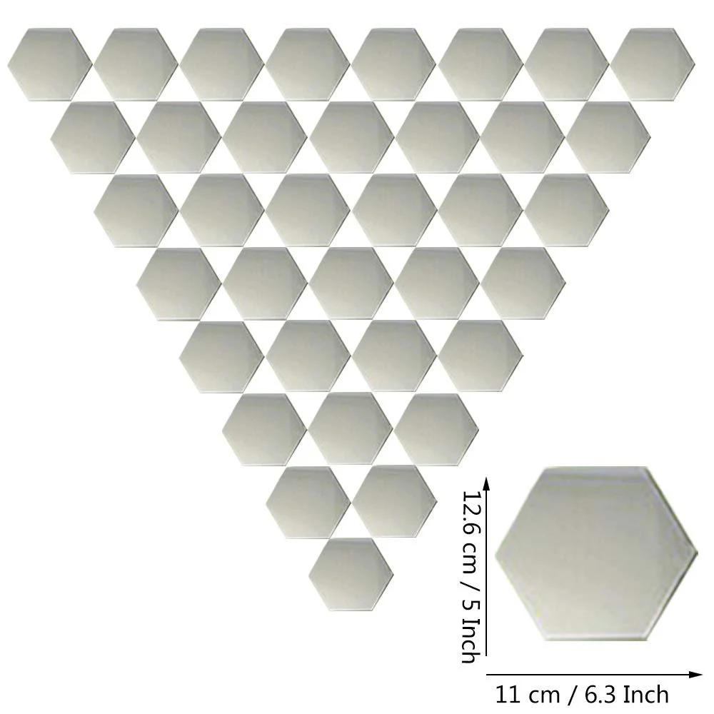 Наклейки на стіну 36 штук Шестикутні дзеркальні плитки 3D Сріблясті, фото №2