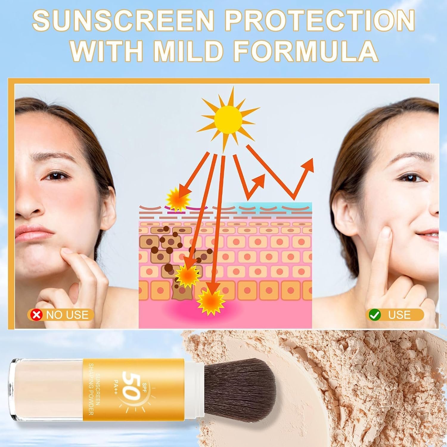 Пудра Мінеральна сонцезахисна SPF 50 PA++ фіксуюча, натуральна напівпрозора мінеральна розсипчаста, тривалої дії, дихаюча, легка, матуюча, для контролю жирності, фото №4