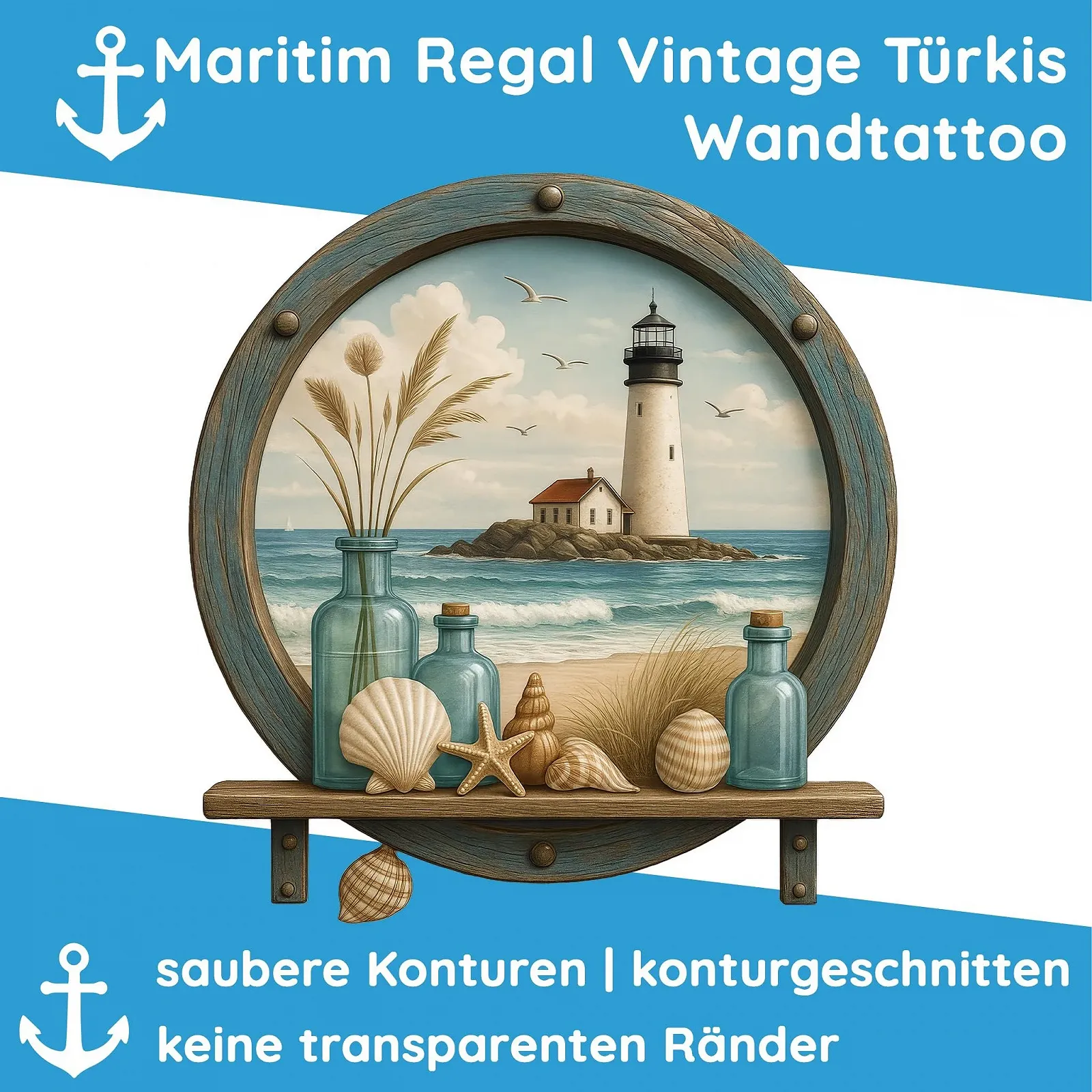 Наклейка на стіну Sunnywall Maritime Blue Porthole 29 x 31 см Синя, фото №3 Наклейка на стіну Sunnywall Maritime Blue Porthole 29 x 31 см Синя, фото №3