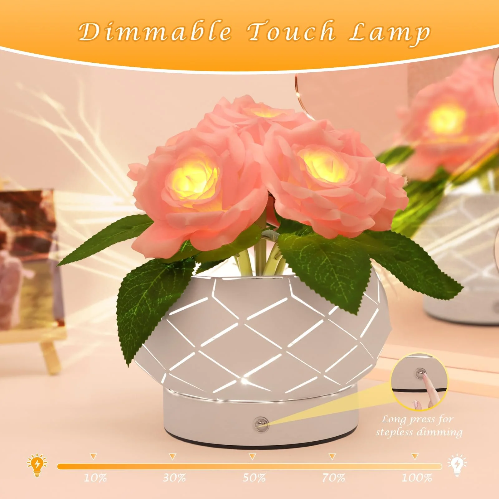 Настільна лампа Rose Flower акумуляторна сенсорна 3 кольори з димуванням, фото №3