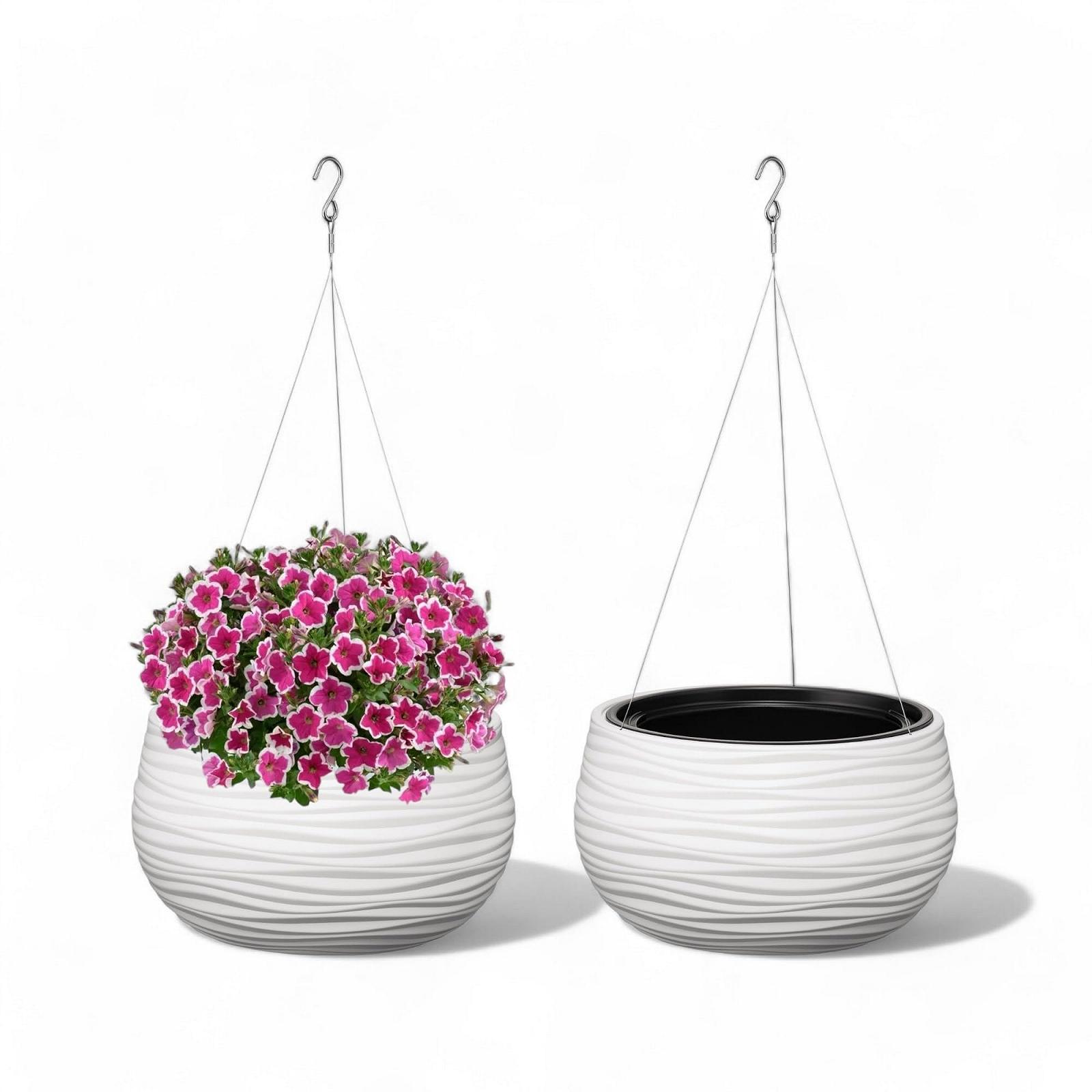 Підвісне кашпо MELTOM 3D Waves з вкладкою та металевим тримачем кругле Біле, фото №1