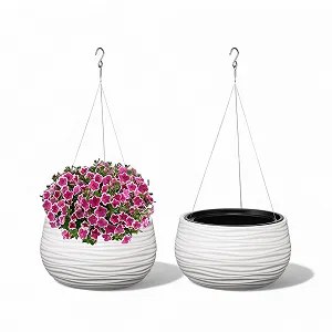 Подвесное кашпо MELTOM 3D Waves со вставкой и металлическим держателем круглое Белое - Фото 1
