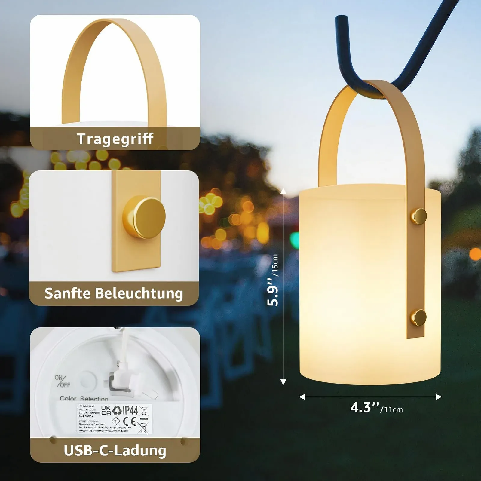 Настільна лампа LED FUYO Акумуляторна Плавне регулювання USB-C Пульт ДК 8 кольорів RGB IP44 Біла Набір з 2 шт., фото №2