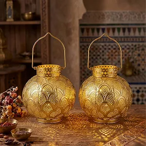 Настільна лампа TRIROCKS Набір з 2 шт. Марокканський стиль 18 см На батарейках Бездротова LED Gold - Фото 1