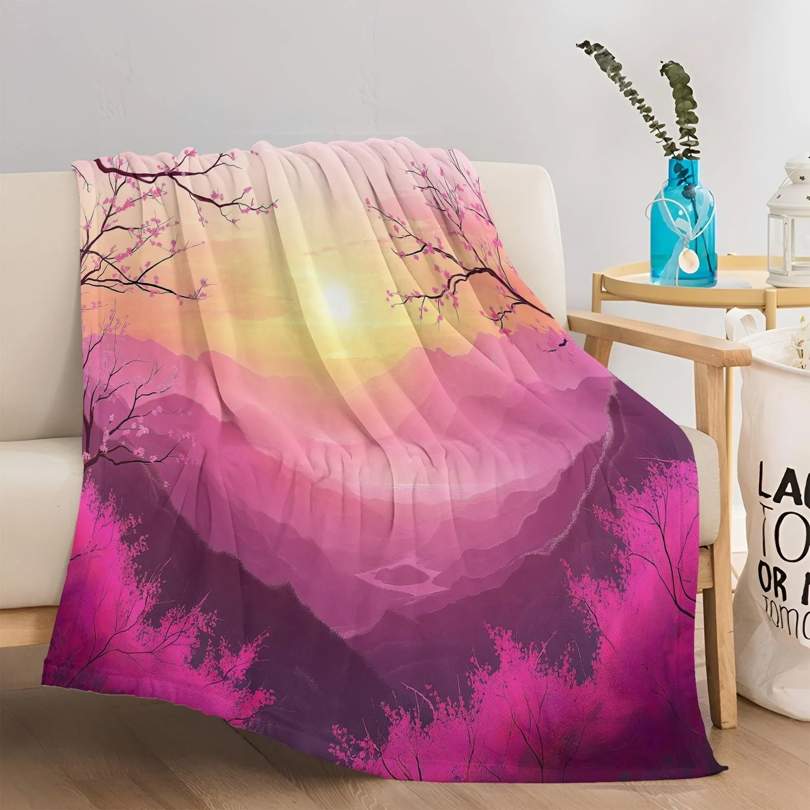 Фланелевое одеяло Плюшевое розовое фланелевое одеяло Теплое Dream Sunset Plum Blossom 3D Printed Blanket - All Seasons Children's Bed Linen Фланелевые пледы 200 x 220 см, фото №2
