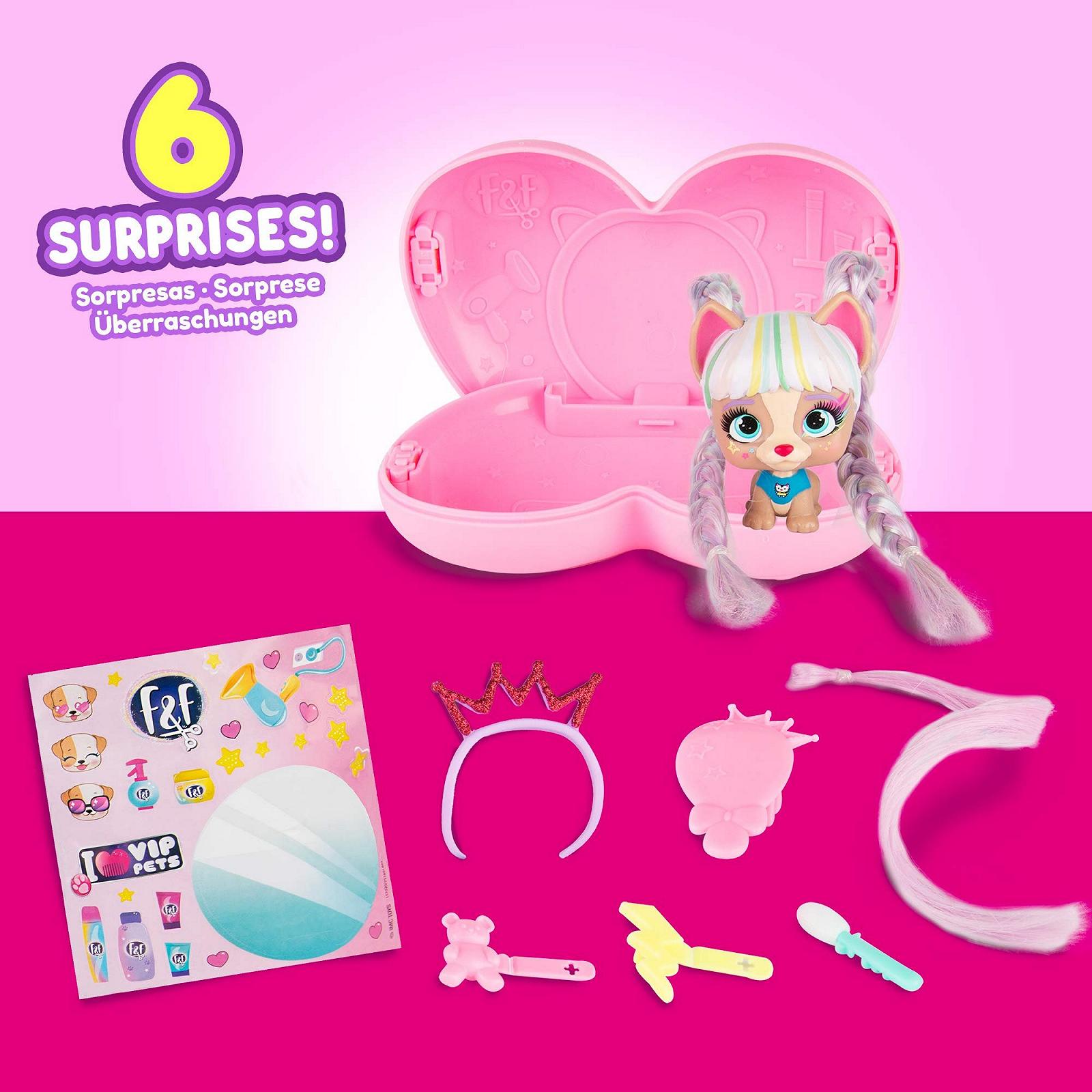 Фігурка VIP PETS Mini Fans Колекційна Собачка-сюрприз з дуже довгим блискучим волоссям і гребінцем, Чарівна веселка у воді при розпакуванні, Модель ляльки випадкова, фото №2