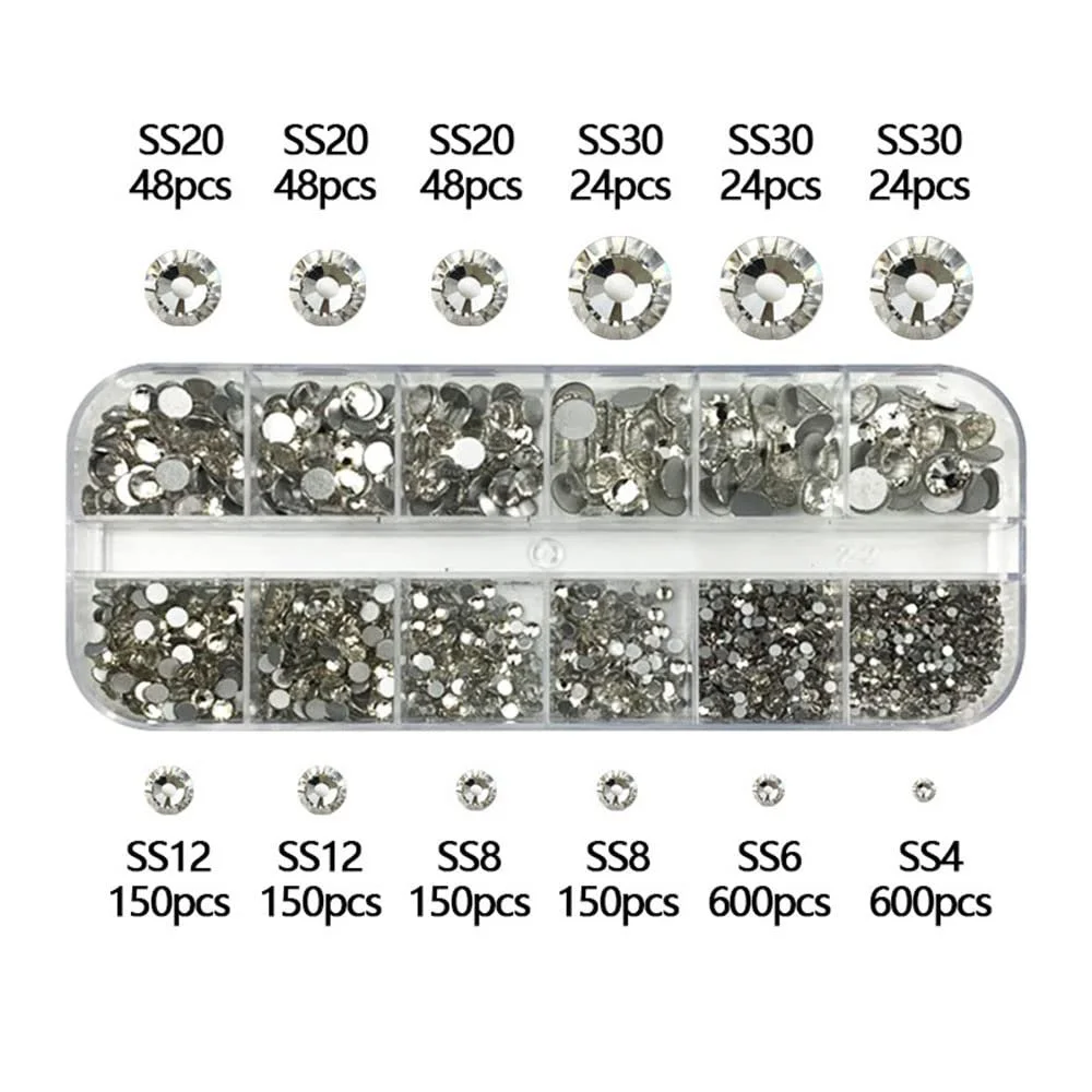 Стразы SagaSave 2000 шт., кристаллы для ногтей, плоская задняя часть, 6 размеров 1,5-6 мм в коробке с 12 отделениями, зеленый, фото №3
