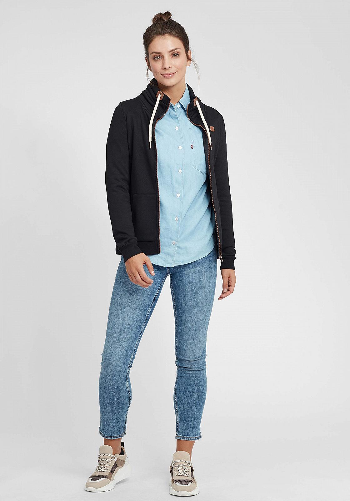 Женская кофта на молнии OXMO OXVicky, свитер, пуловер с воротником-трубой, карманами-кенгуру, на молнии, стандартного кроя, фото №3 Женская кофта на молнии OXMO OXVicky, свитер, пуловер с воротником-трубой, карманами-кенгуру, на молнии, стандартного кроя, фото №3