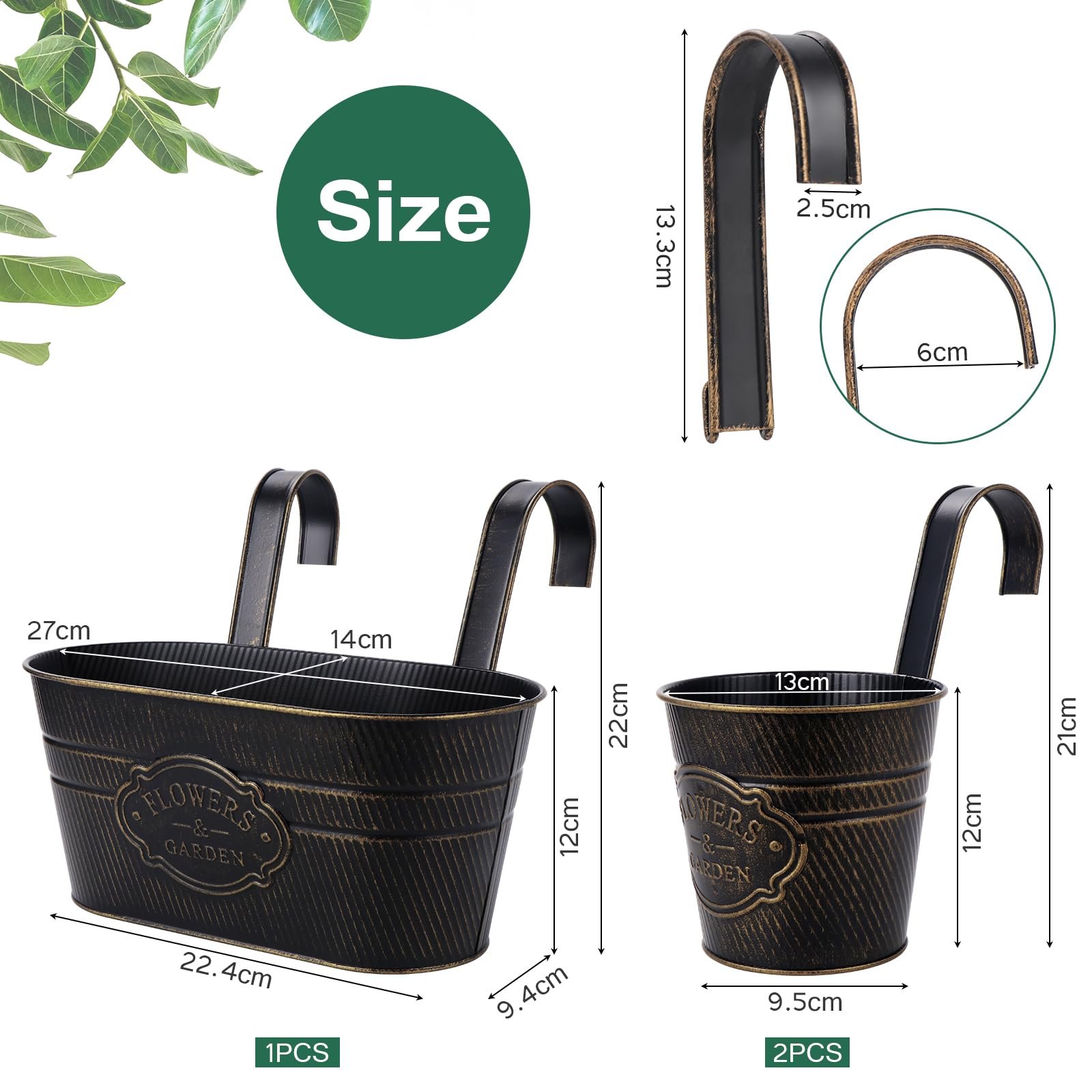 Набір підвісних металевих квіткових горщиків 3 шт. Залізо, фото №2