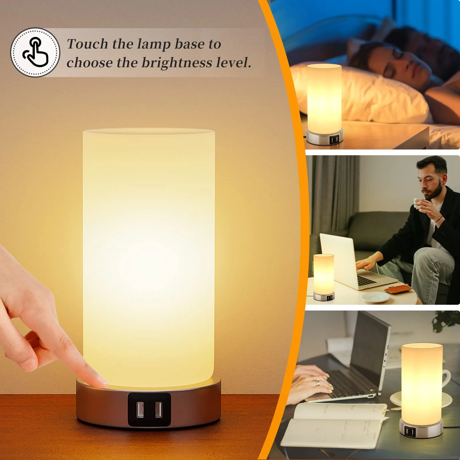 Настільні лампи 2 шт. Modern Touch Dimmable E14 2 USB Warm White, фото №2