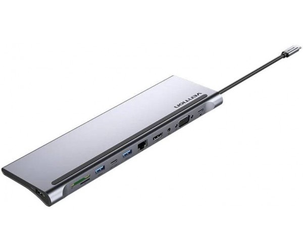 Док-станція USB3.1 Type-C -- HDMI/VGA/USB-C/USB3.0x3/RJ45/SD/TF/TRRS 3.5mm/PD 100W Vention 11in1, фото №1