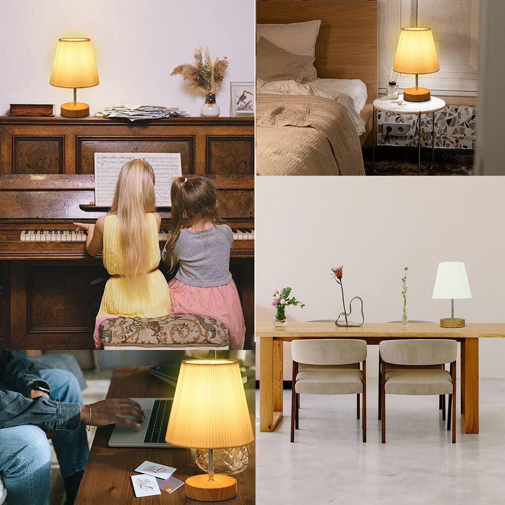 Настільна лампа приліжкова сенсорна регульована з тканинним абажуром 3D Minimalist Світле дерево, фото №8