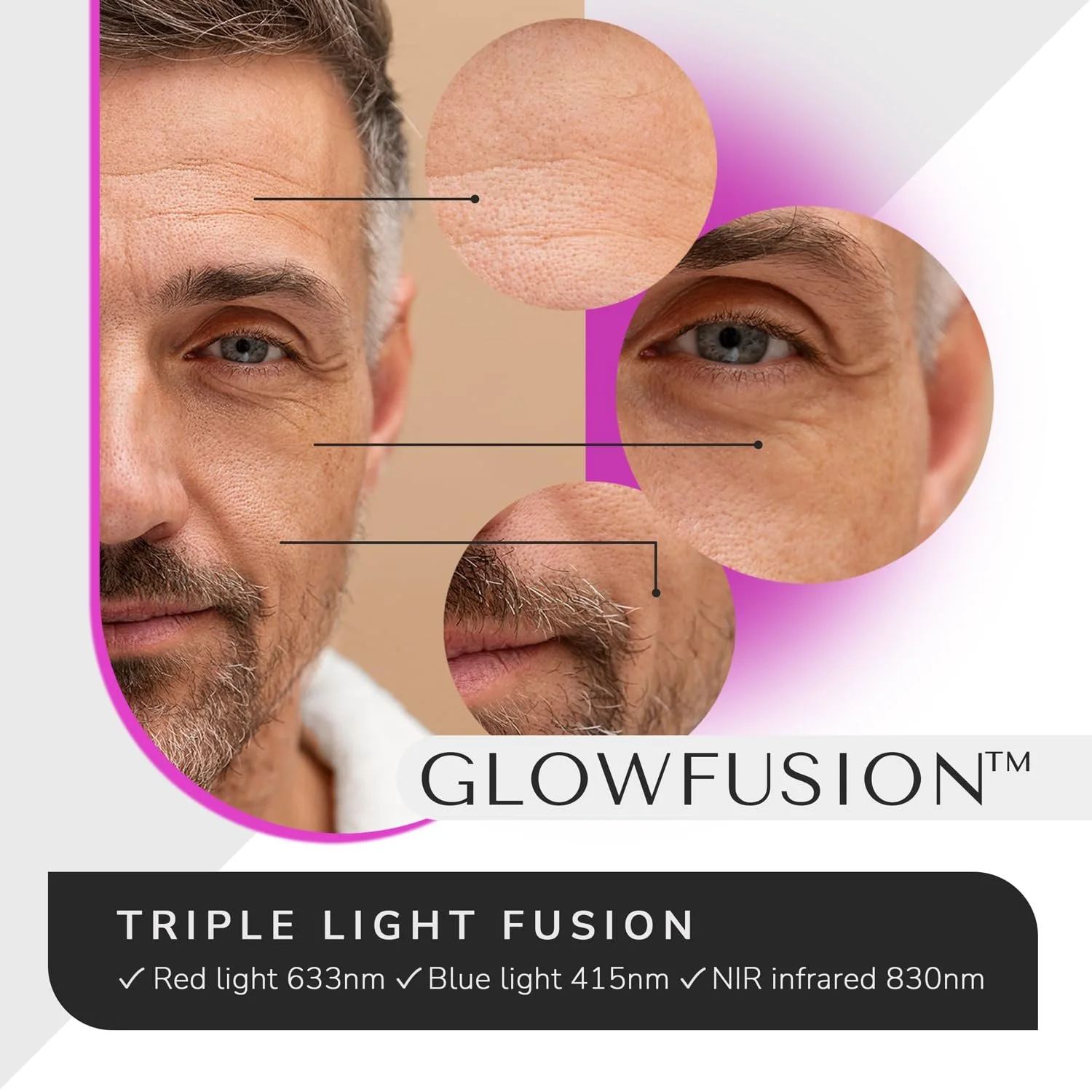 LED Маска для обличчя ODELYNE AdaraPRO з інфрачервоним та червоним світлом 830 нм, 4 довжини хвиль (415-830 нм), 432 світлодіоди, фото №4