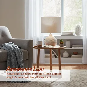 Настільна лампа Relaxdays з керамічною основою з візерунком «ялинка» та тканинним абажуром E27 42 x 30 см Білий synthetic.ua - Фото 1