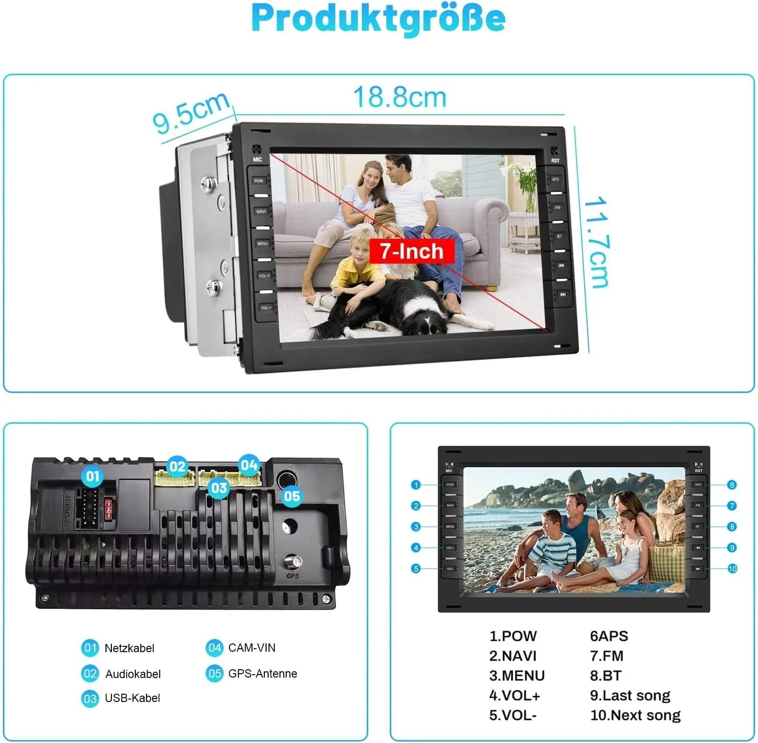 Автомагнітола SIXTOP Car Radio for VW T5 Golf 4 Bora Polo MK5 Sharan Jetta Peugeot 307 / 7'' / USB / WIFI / Bluetooth / Android13 / Black, фото №4