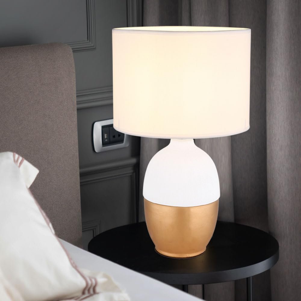 Настільна лампа etc-shop текстильний абажур кераміка золото 1x E14 25 x 43 см біла, фото №4