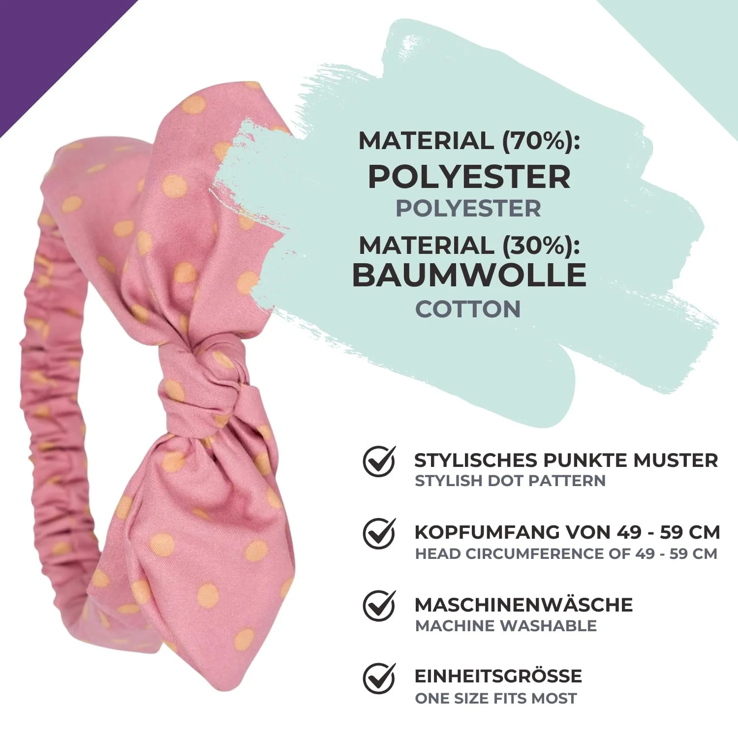 Пов'язка на голову styleBREAKER Жіноча з візерунком у горошок, фото №5