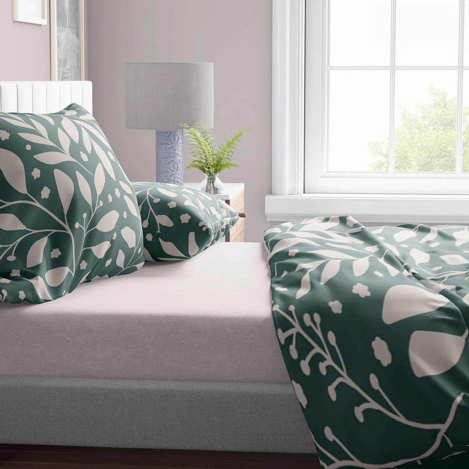 Комплект постільної білизни Leonado Vicenti 135 x 200 см бавовна блискавка YKK квітковий темно-зелений бежевий 4 сезони, фото №3