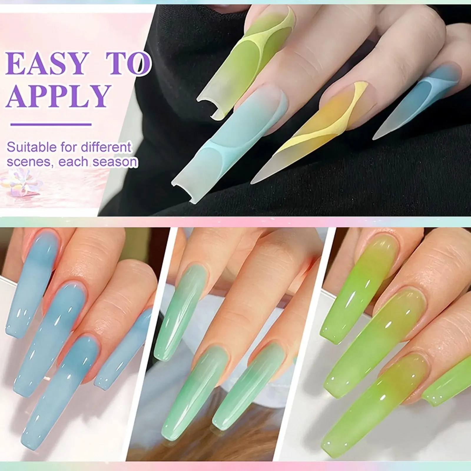 Набор лаков для ногтей MrCuvaryas, 6 цветов, пастельный нюдовый, розовый, голубой, жёлтый, лавандовый, фиолетовый, зелёный, быстросохнущий, нетоксичный, на водной основе, гель-лак для женщин, фото №8