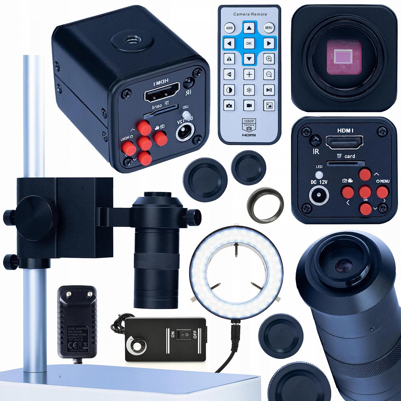 Камера для микроскопа Rosfix 1080P HDMI + Объектив 100x + LED кольцевой осветитель, фото №1