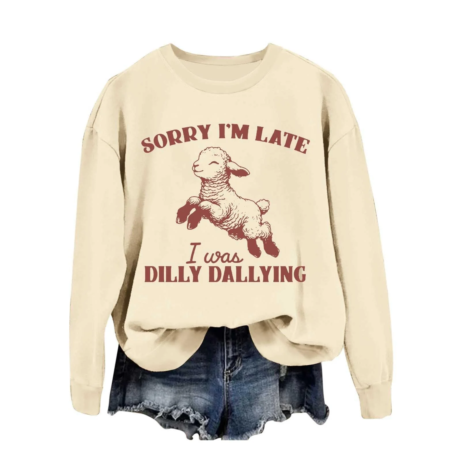 Женский свитшот с длинными рукавами, повседневный, с круглым вырезом, с принтом, красный, фото №5