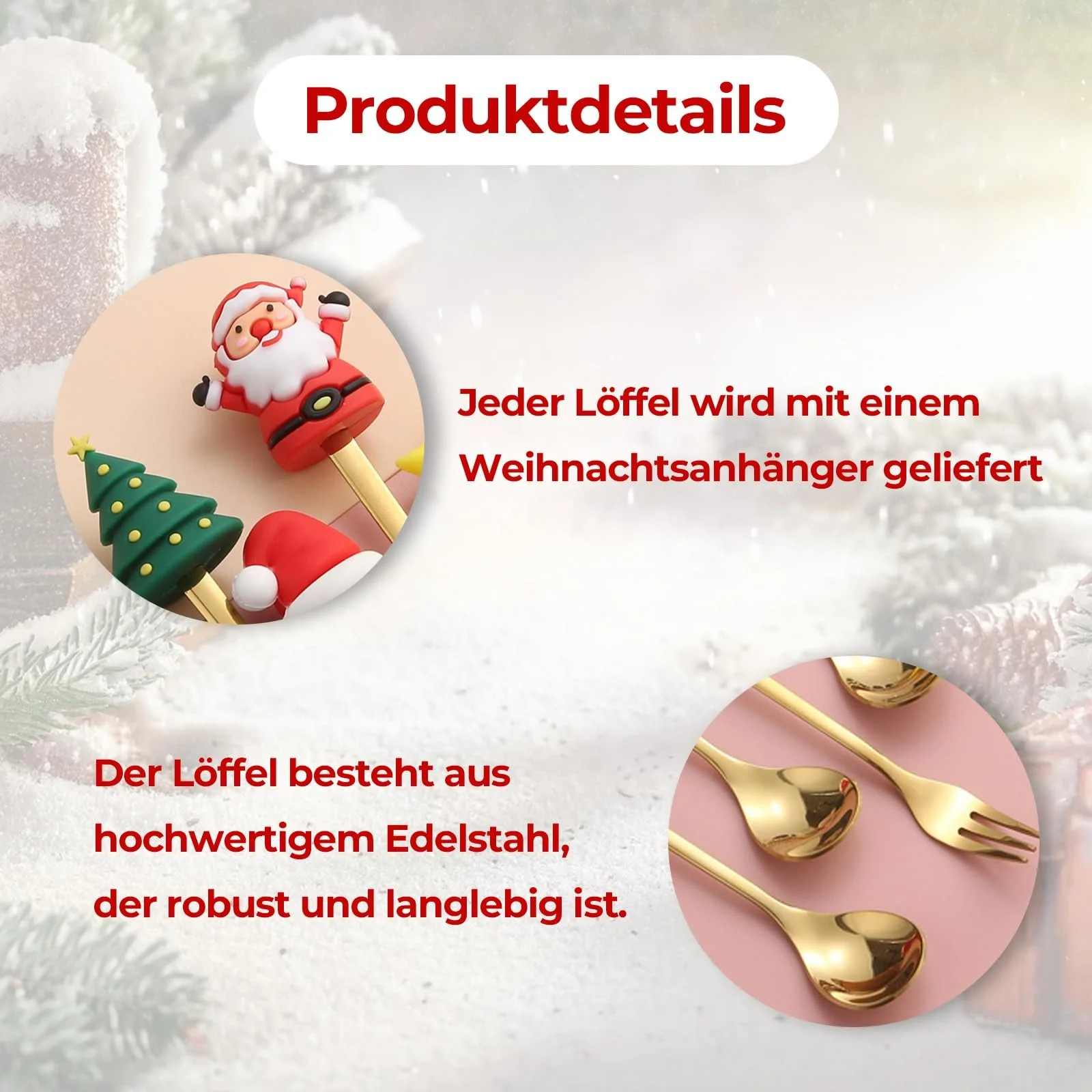 Ложка Різдвяна Набір 6 шт Золоті різдвяні прибори з фігурками, фото №3