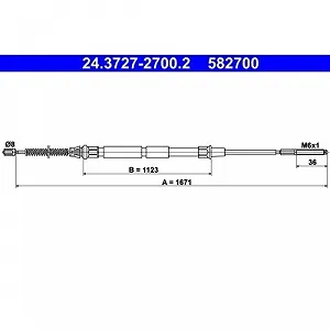Трос стоянкового гальма ATE 24.3727-2700.2 для SEAT VAG задній - Фото 1